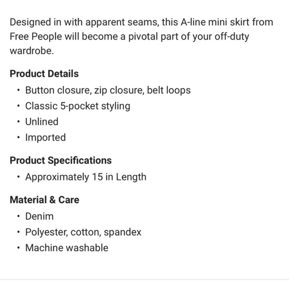 FREE People Lennox Seamed A Line Mini Skirt. Size 28. D4/A - Picture 7 of 8